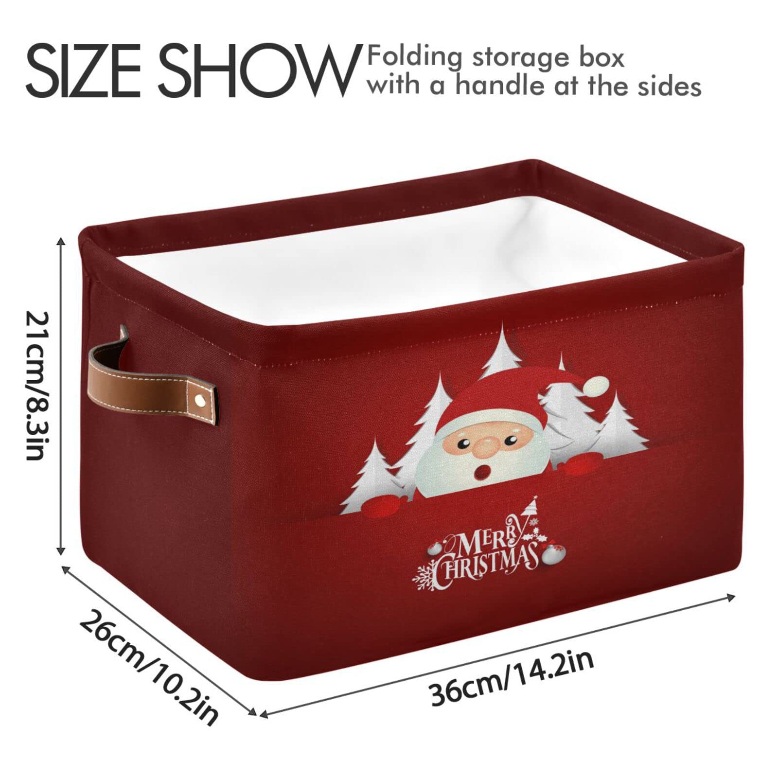 ALAZA Christmas Santa Claus Red Foldable Storage Box Storage Basket Organizer Bins with Handles for Shelf Closet Living Room Bedroom Home Office 2 Pack