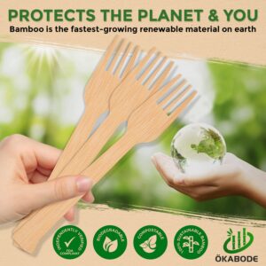 ÖKABODE Disposable Bamboo Utensils Set, 200 Bamboo forks | 100% Bamboo Cutlery Set NOT Wooden Utensil Set | Eco-Friendly Compostable utensils | 100% Biodegradable utensils