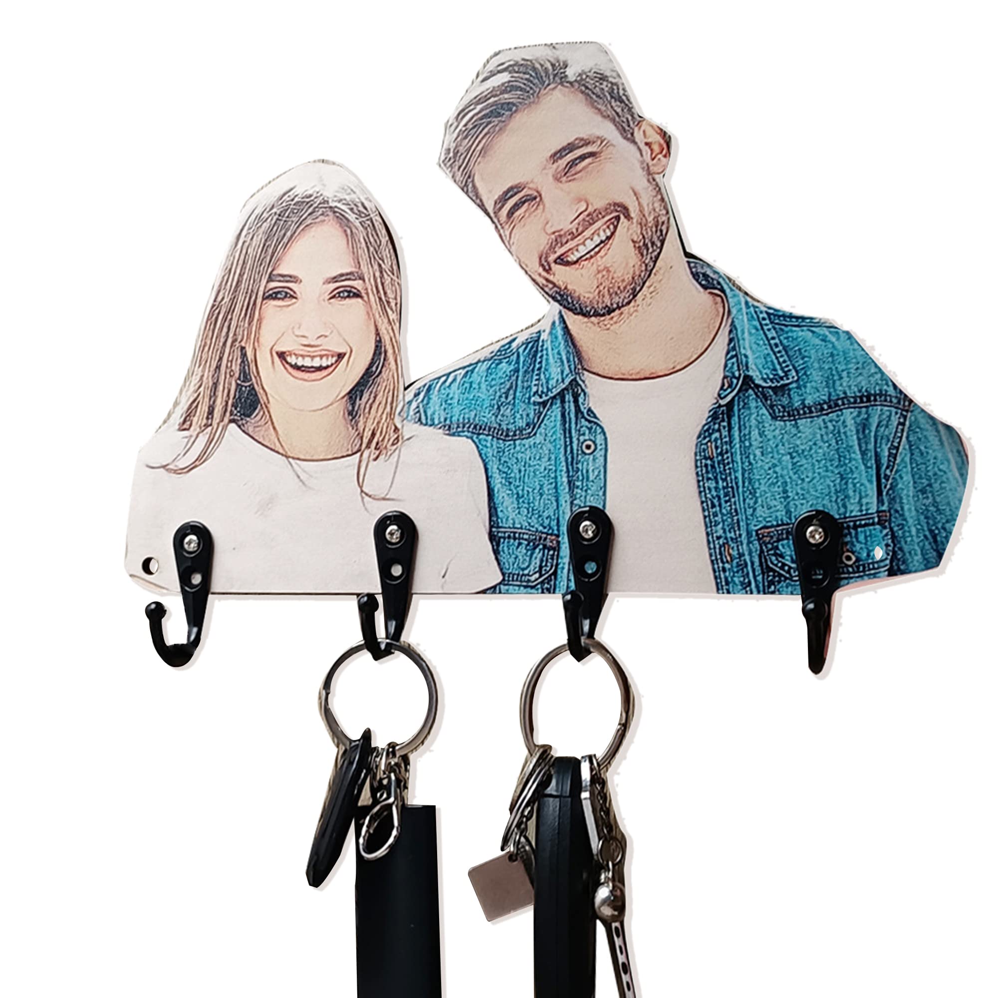 JINLIN Presonalized Photo Key Hooks for Wall Custom Wood Keychain Holder Wall Hanging Key Racks Organizer Home Decor for Wall Wedding Housewarming Gift