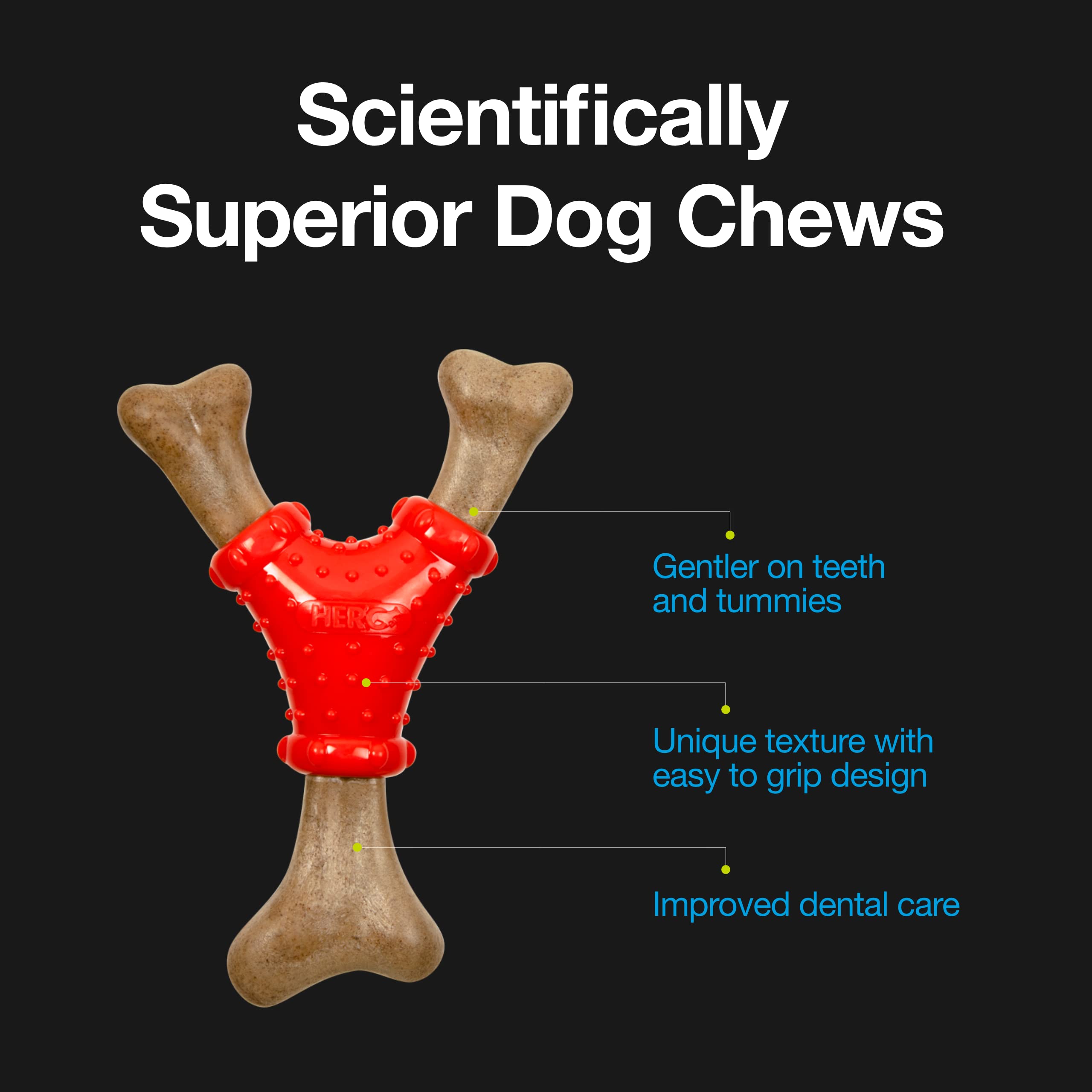 Hero Bonetics Noisy Joint Wishbone - Promotes Healthy Teeth, Gums and Mind - Wood Scented - for Large Dogs