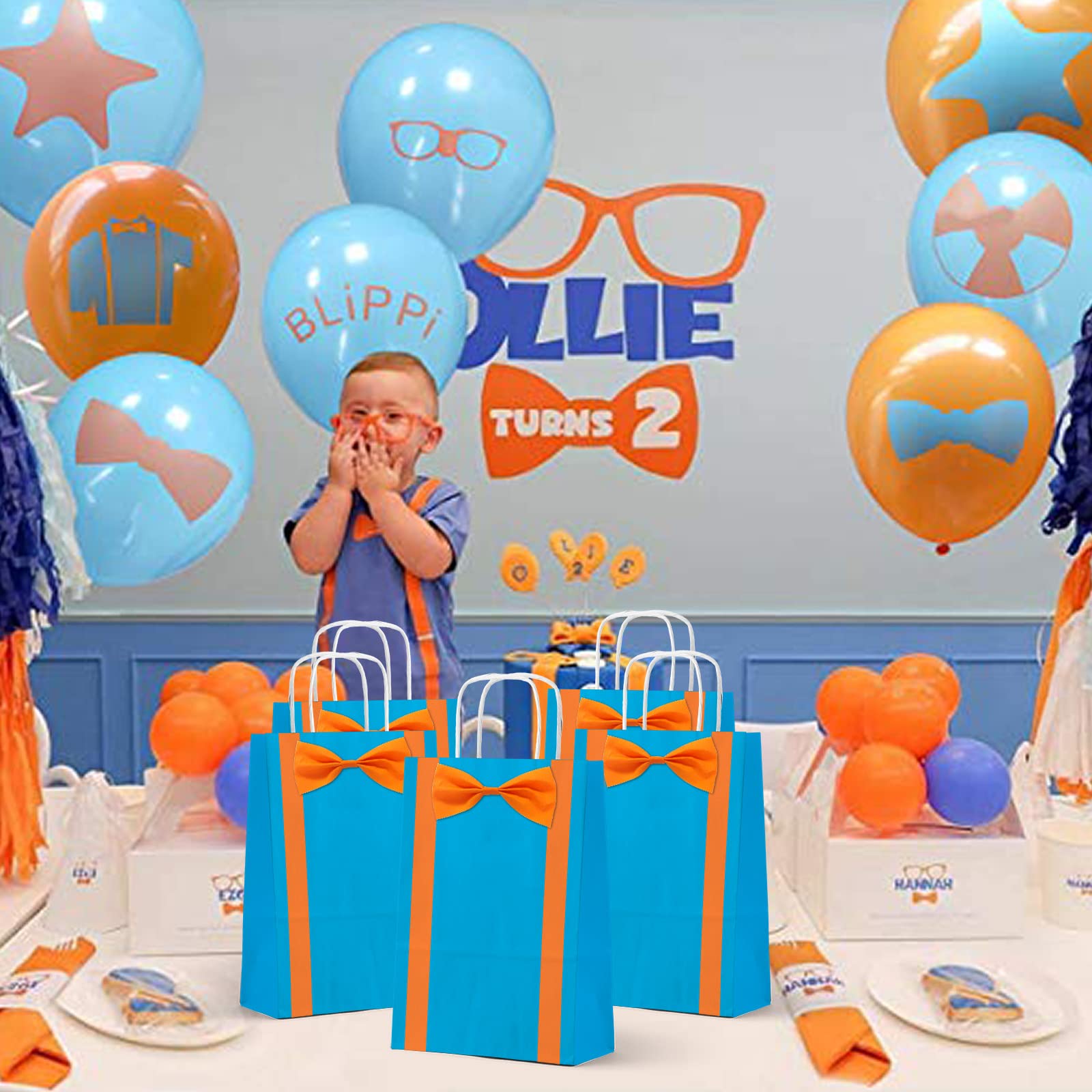 KALEFO 16PCS Orange Blue DIY English Teacher Party Favors Bags with 20PCS Glasses Goodies Treat Gift Bag for Kids Birthday Baby Shower Fire Truck Fireman Party Supplies Decorations