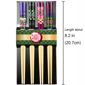 coywzca Anime Chopsticks 4 pairs Cute Wooden Chopsticks Color Chopsticks Anime Merch (demon J chopsticks)