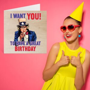 Fun Birthday Cards for Men Women - Uncle Sam USA Army Poster - Happy Birthday Card for Mom Dad Papa Brother Sister Grandma Nanny Grandpa, 5.7 x 5.7 Inch 30th 40th 50th 60th 70th 80th Greeting Cards