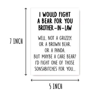 I Would Fight A Bear For You Brothe-In-Law Card - Graduation Gifts For Brother From Sister Sibling Mom Dad Friend Funny Gifts For Brother-In-Law Card