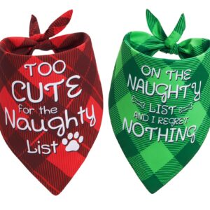 Earus Christmas Dog Bandanas Funny, Dog Christmas Scarf 2 Packs, Pets Christmas Plaid Décor for Medium Large Dogs