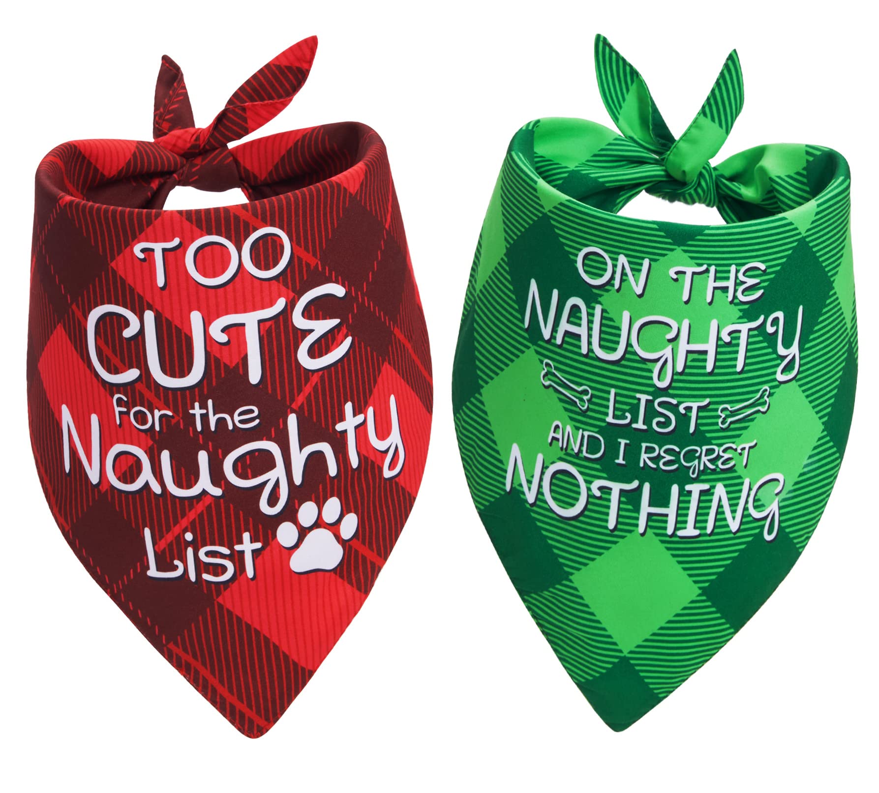 Earus Christmas Dog Bandanas Funny, Dog Christmas Scarf 2 Packs, Pets Christmas Plaid Décor for Medium Large Dogs