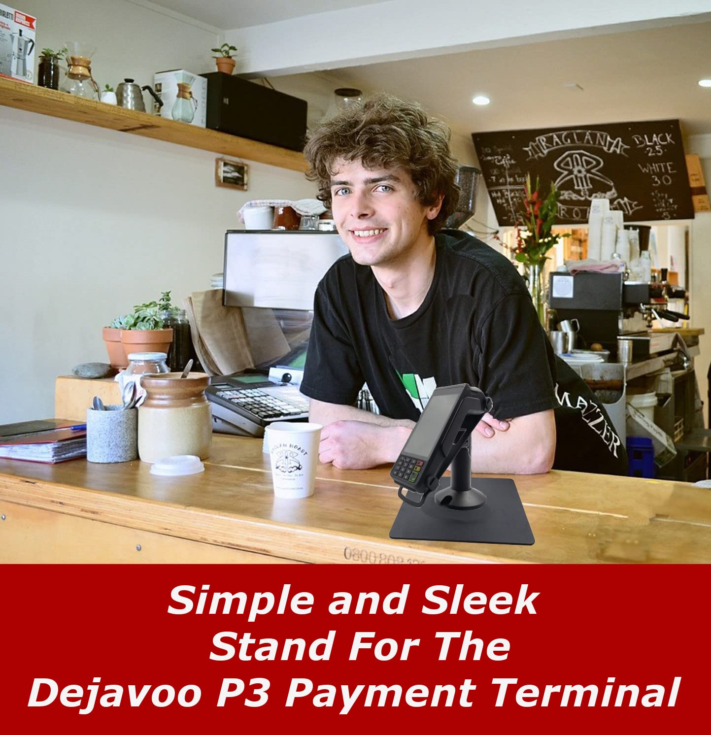 DCCSTANDS Dejavoo P3 Low Freestanding Swivel and Tilt Stand with Square Plate