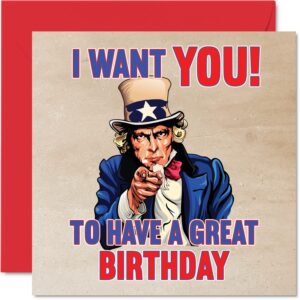 fun birthday cards for men women - uncle sam usa army poster - happy birthday card for mom dad papa brother sister grandma nanny grandpa, 5.7 x 5.7 inch 30th 40th 50th 60th 70th 80th greeting cards