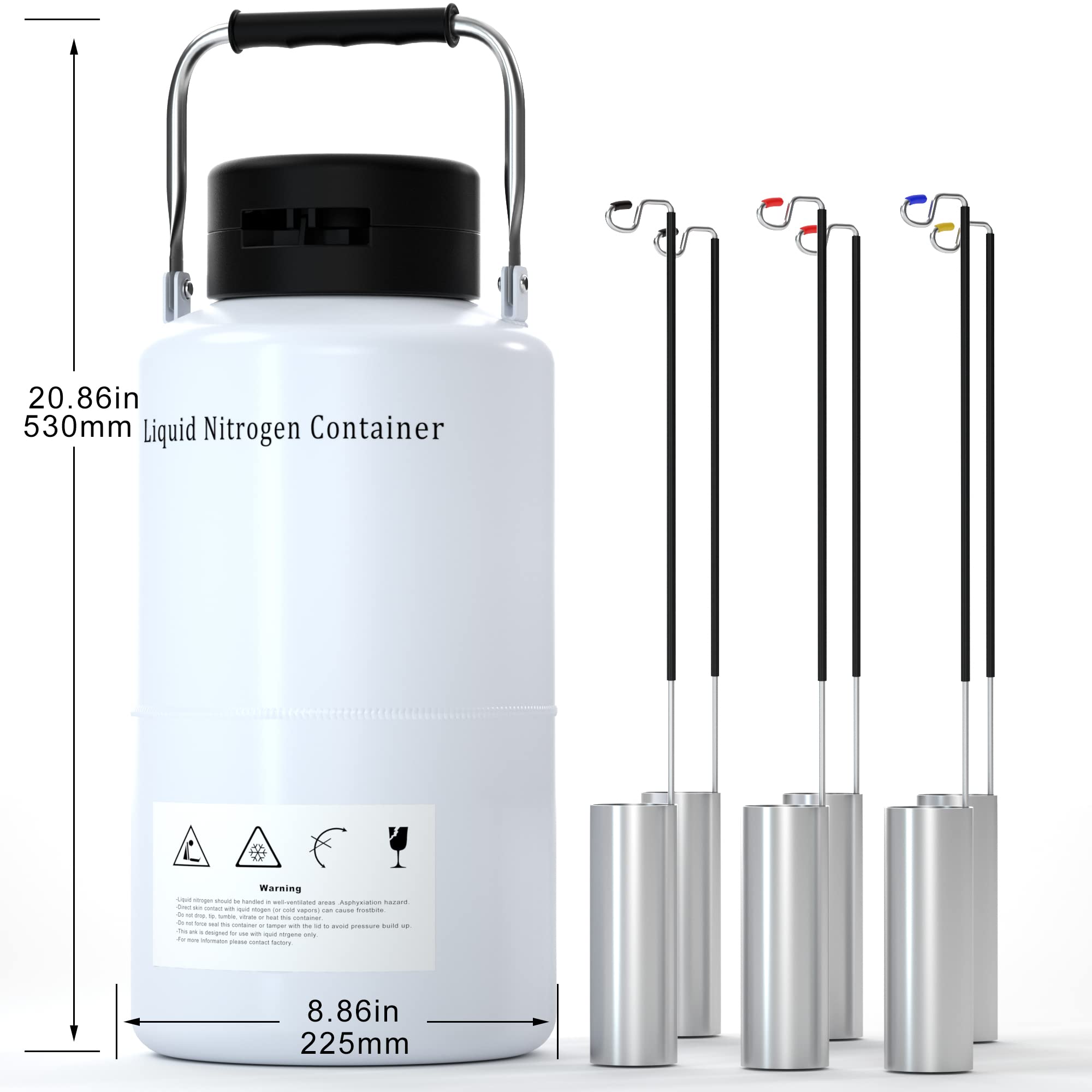 3L Liquid Nitrogen Container LN2 Tank Dewar Cryogenic Container Aluminum Alloy Semen Tank with 6PCS Pails and Lock Cover