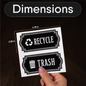 Recycle and Trash Stickers for Trash Cans - Black Premium Vinyl Recycling Bin Labels – 4 Pack - 4.75" by 2.25" Decals Logo - Waste Signs for Home Kitchen or Office Bins Indoor/Outdoor Use