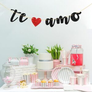 Halodete Te Amo Banner, Spanish Theme I Love You Banner, Bridal Shower, Wedding Party Garland Bunting Decorations - Black Glitter