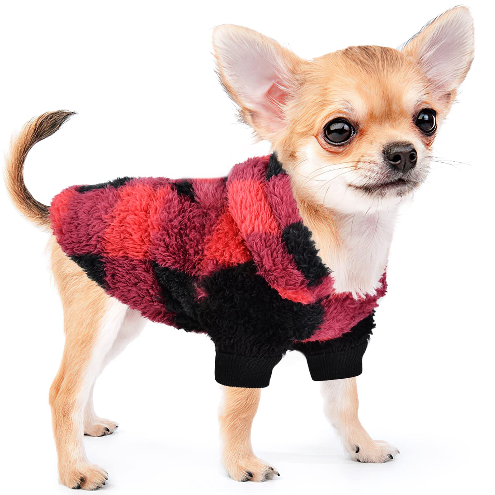 Christmas Dog Sweaters for Small Dogs, Fleece Dog Clothes Hoodie, Yorkie Chihuahua Teacup Sweater Winter Cute Warm, Pet Doggie Puppy Sweater for Dog (Plaid, X-Small)