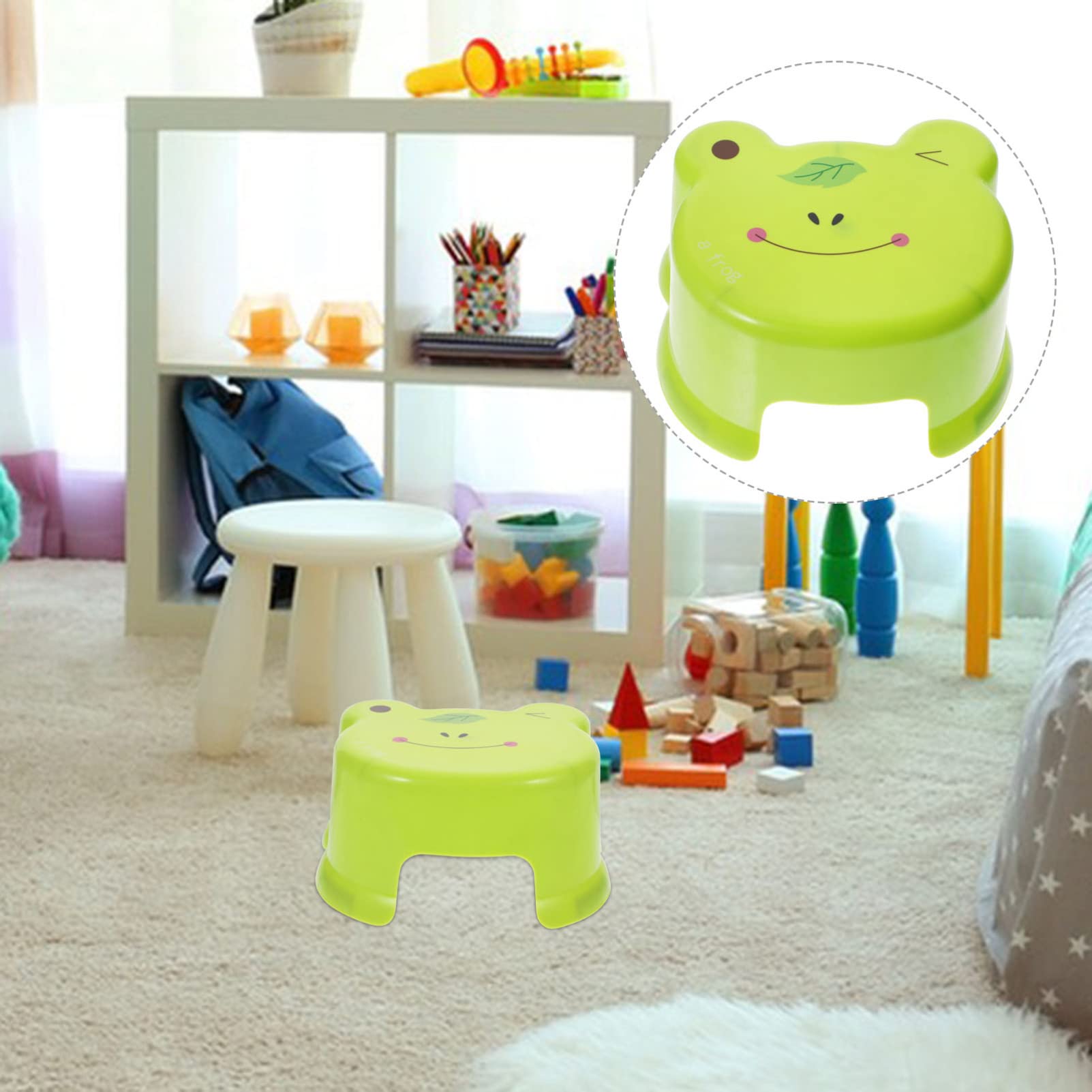 Toddmomy Plastic Stool Anti- Skid Step Stool Kids Bathroom Stool Plastic Foot Stool Cartoon Step Stool for Living Room, Bathroom Non Slip Chairs?Green?