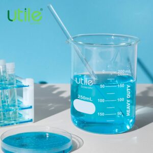 Utile 12pcs of Heavy Duty Glass Beakers, Vol.250m(8.5oz), Borosilicate 3.3 Glass with Double Scaled Printed Graduation, 4046.0250.12