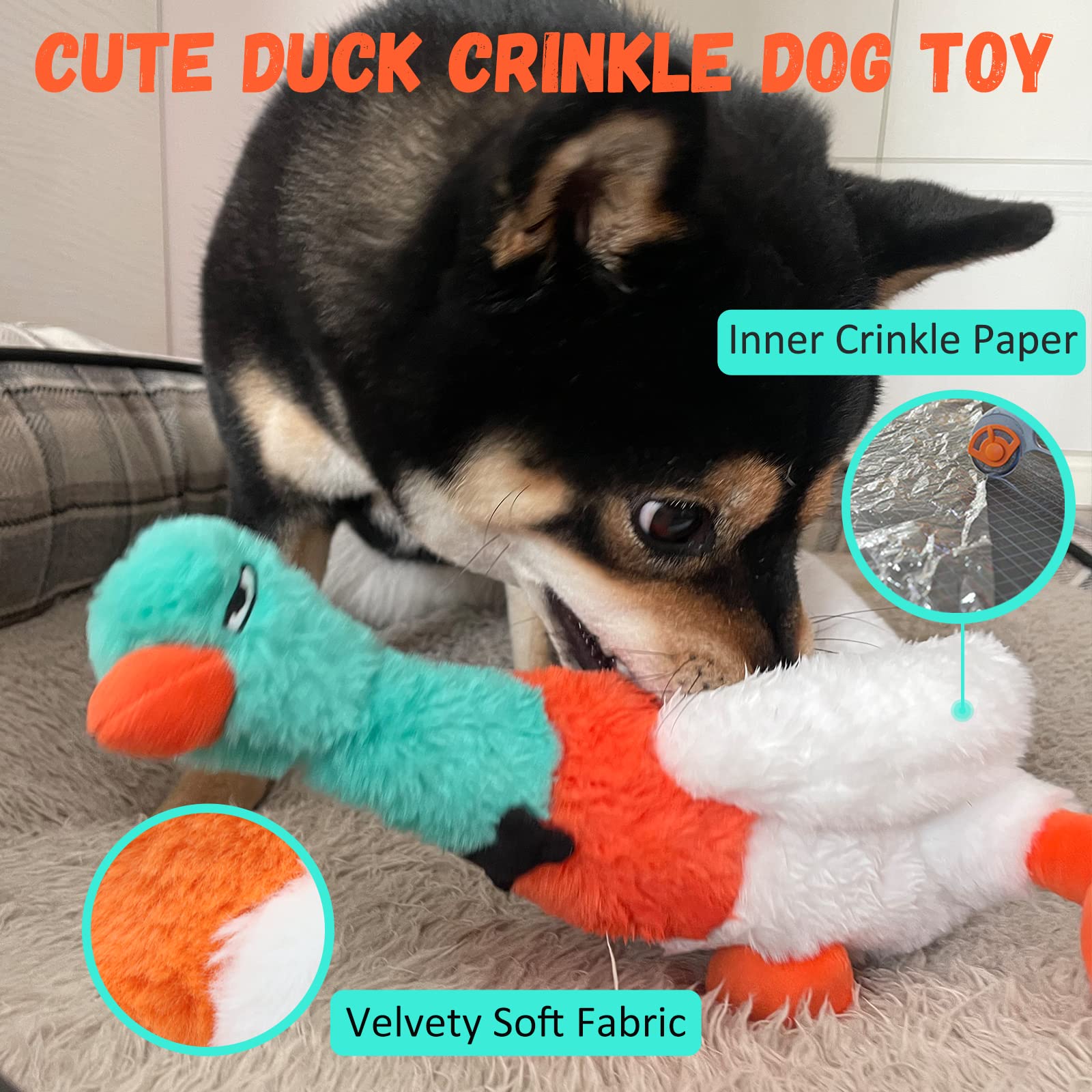 lilfrd Dog Toys, Dog Squeaky Toys, Crinkle Duck Dog Toy, Dog Stuffed Animals Chew Toy, Soft Durable Plush Dog Toys for Large,Medium,Small Dogs, Dog Birthday Christmas Toys Gift