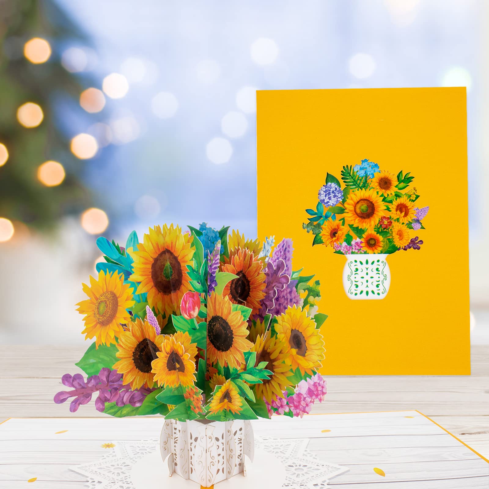 JinRuiKJ Sunflowers 3D Pop Up Card - Handmade 3D Popup Cards with Envelope, 5.9" x 7.9" Cover, Pop Up Flower 3D Greeting Cards - Funny Birthday Cards for Women