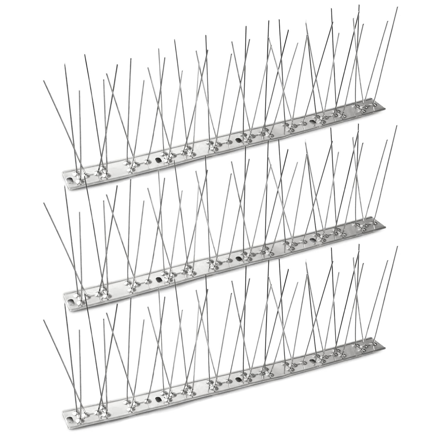 C CRYSTAL LEMON Bird Spikes – Stainless Steel Strips for Bird Deterring – Heavy-Duty Bird Spikes for Outside – Designed for Pigeons, Small Birds, Crows, Woodpeckers, Squirrels – 3 Bases (3.25ft)