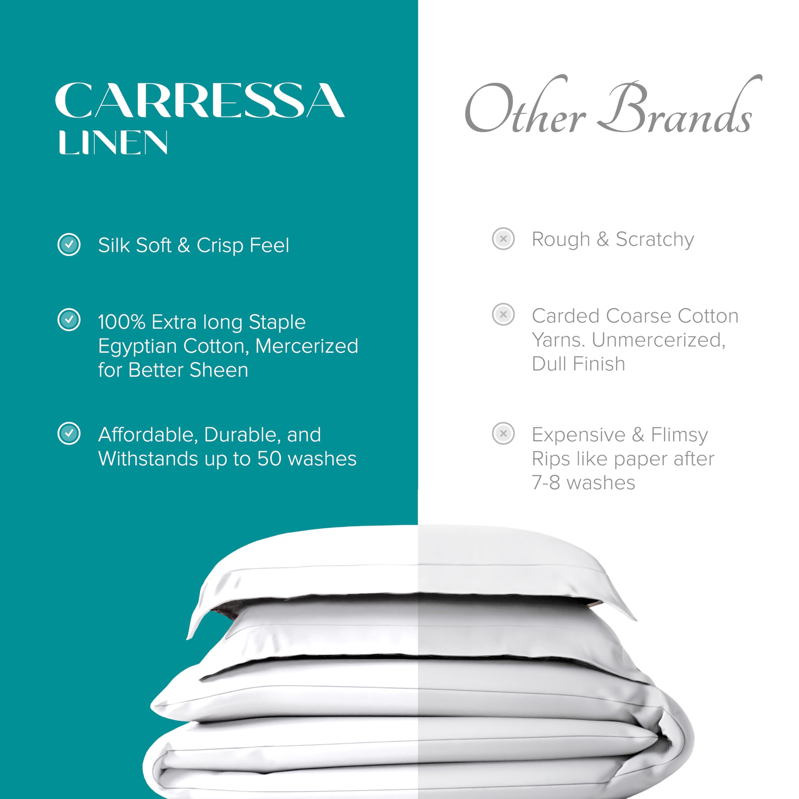 Carressa Linen 100% Egyptian Cotton Duvet Cover Queen Size - 800 Thread Count 3 PC Silver Duvet Cover Set, Extra Long Staple Egyptian Cotton Quilt Cover, Soft, Breathable with Hidden Zipper Closure