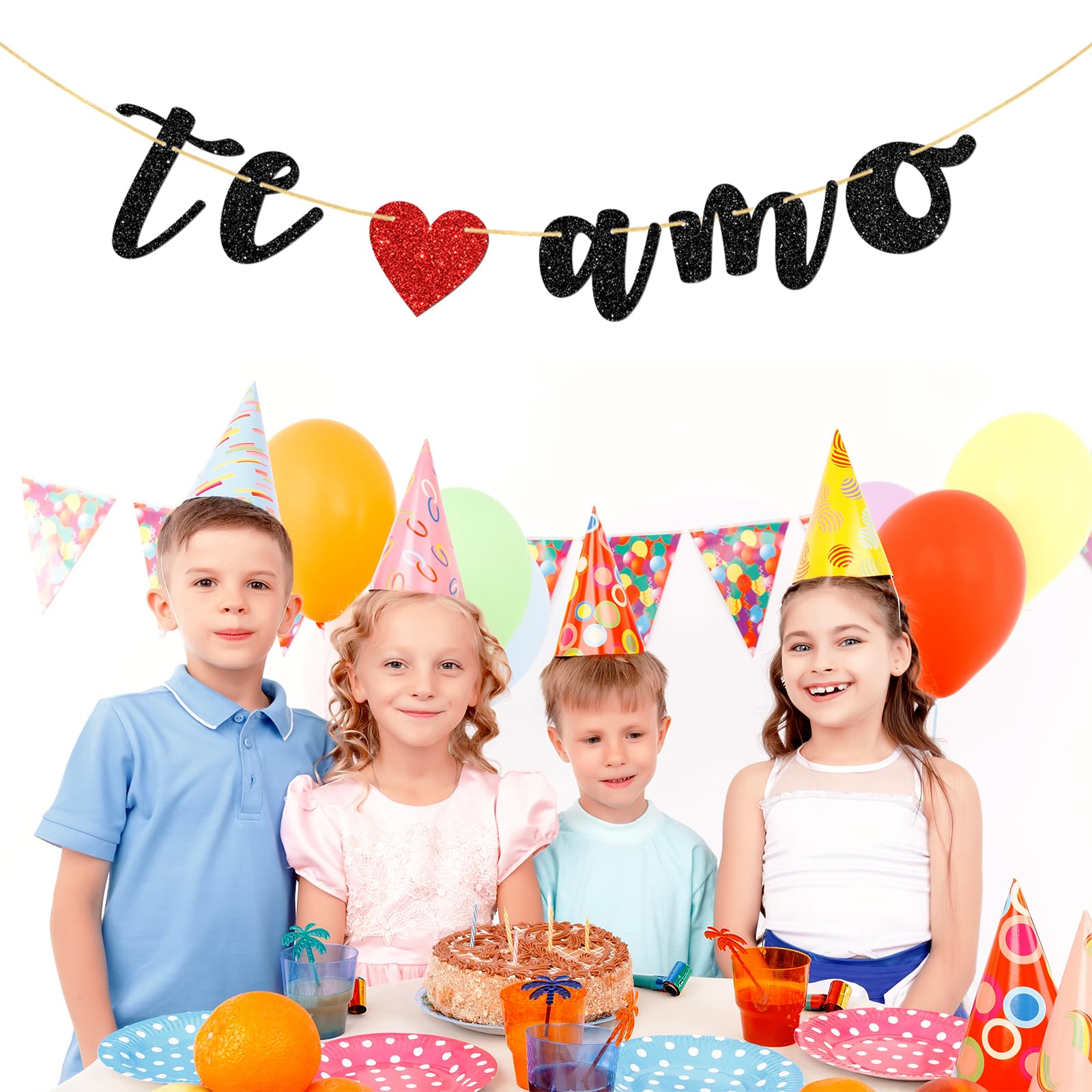 Halodete Te Amo Banner, Spanish Theme I Love You Banner, Bridal Shower, Wedding Party Garland Bunting Decorations - Black Glitter