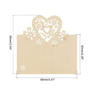 PATIKIL Table Name Place Cards, 50Pcs Favor Decor Hollow Heart Shape Cut Design Blank Card for Wedding Party Seating Place Cards, Beige