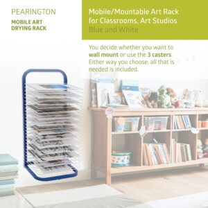 Pearington 25-Shelf Mobile/Wall Mountable Art Drying Rack for Art Studios & Classrooms, 13" D x 17.5" W x 39.4" H, Blue/White