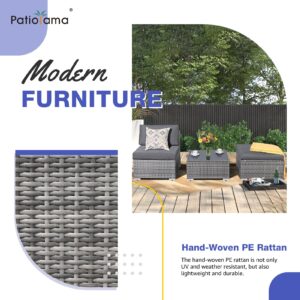 Patiorama 3-Piece Patio Furniture Set, Outdoor Sectional Sofa, All-Weather Grey PE Wicker Rattan Conversation Set, Outdoor Couch Loveseat Sofa w/Coffee Table for Deck Balcony Pool(Dark Grey Cushion)