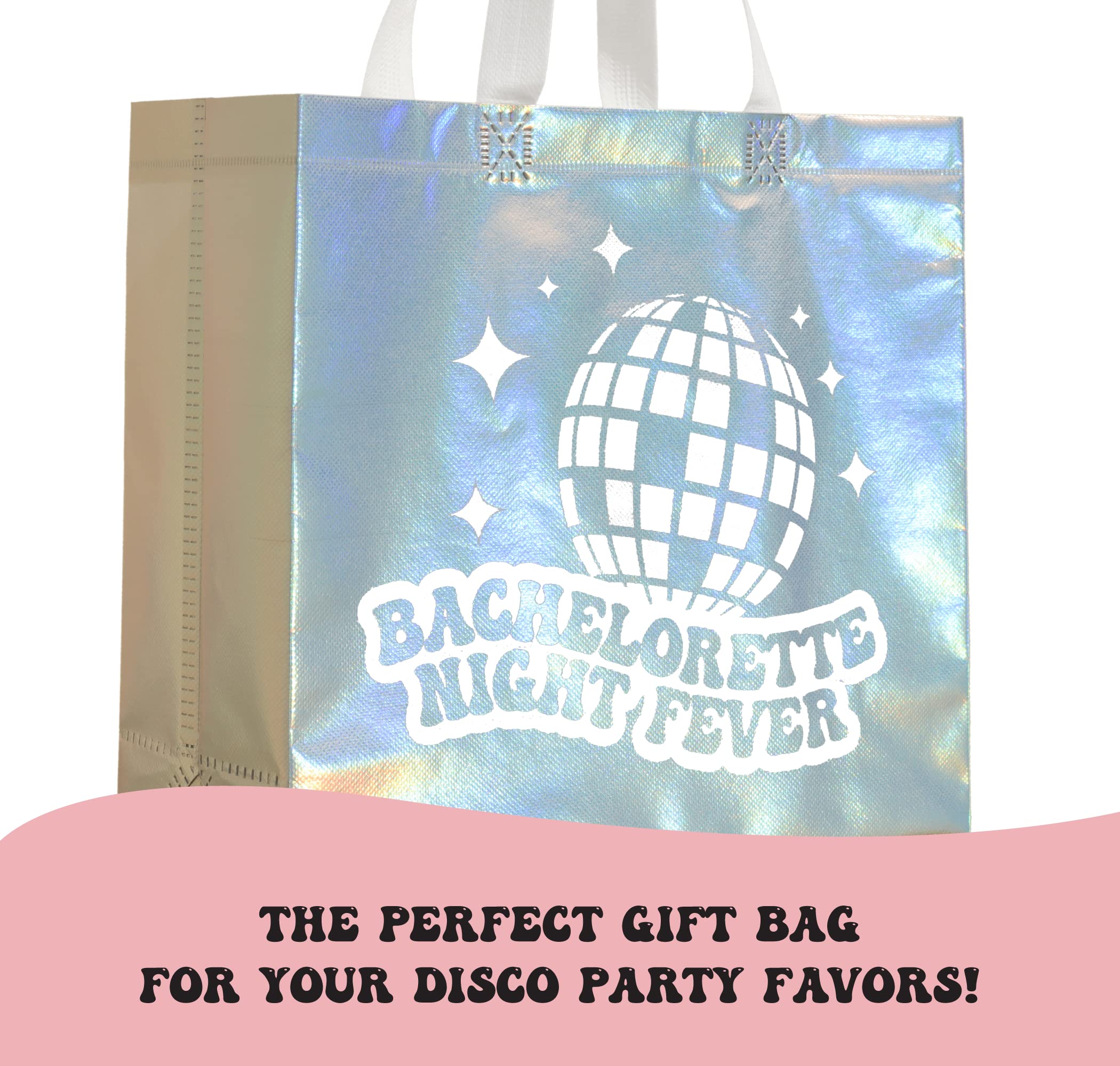 Last Disco Bachelorette Gift Bags (Set of 12) 70s Bachelorette Party Favors Bags I Bachelorette Night Fever Non-Woven Disco Tote Gift Bags I Iridescent Bridesmaid Bags