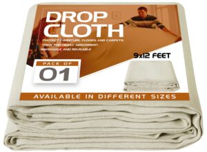 utopia drop cloth for painting (9x12 ft, 1 pack) washable and reusable canvas fabric for furniture & floor protection highly absorbent paint cover - duck dropcloth for outdoor and indoor use