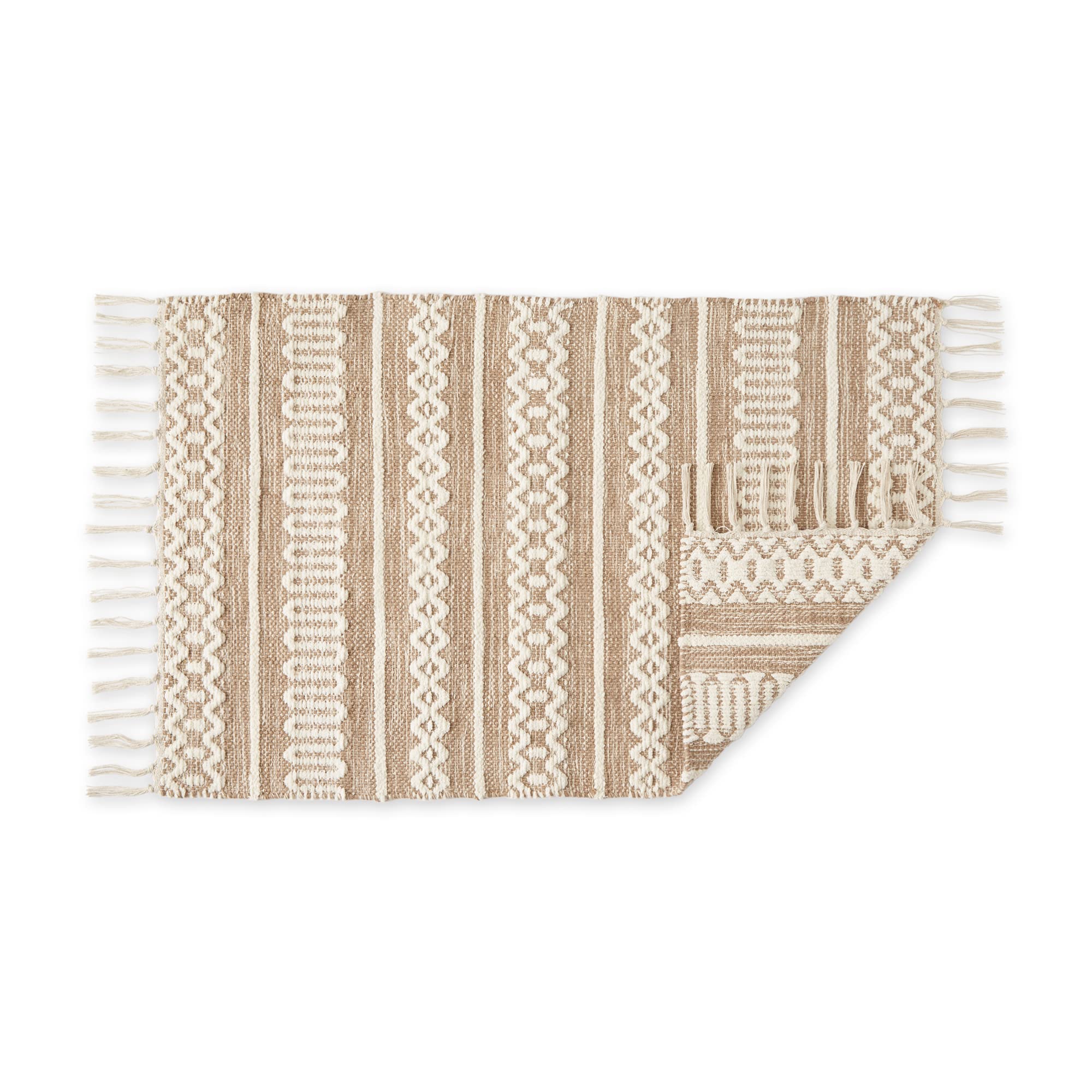 DII Textured Woven Rug Collection Hand-Loomed Shag Printed, 2x3 Ft, Chenille Stripe Stone