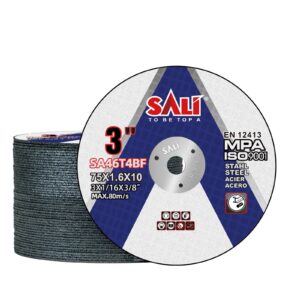 sali 50 pack cut off wheels 3 inch general purpose metal cutting wheel for 3 in angle grinders and die grinders- cutting disc aggressive cutting 3" x 1/16" x 3/8" operating up to 20380 rpm and 80 m/s