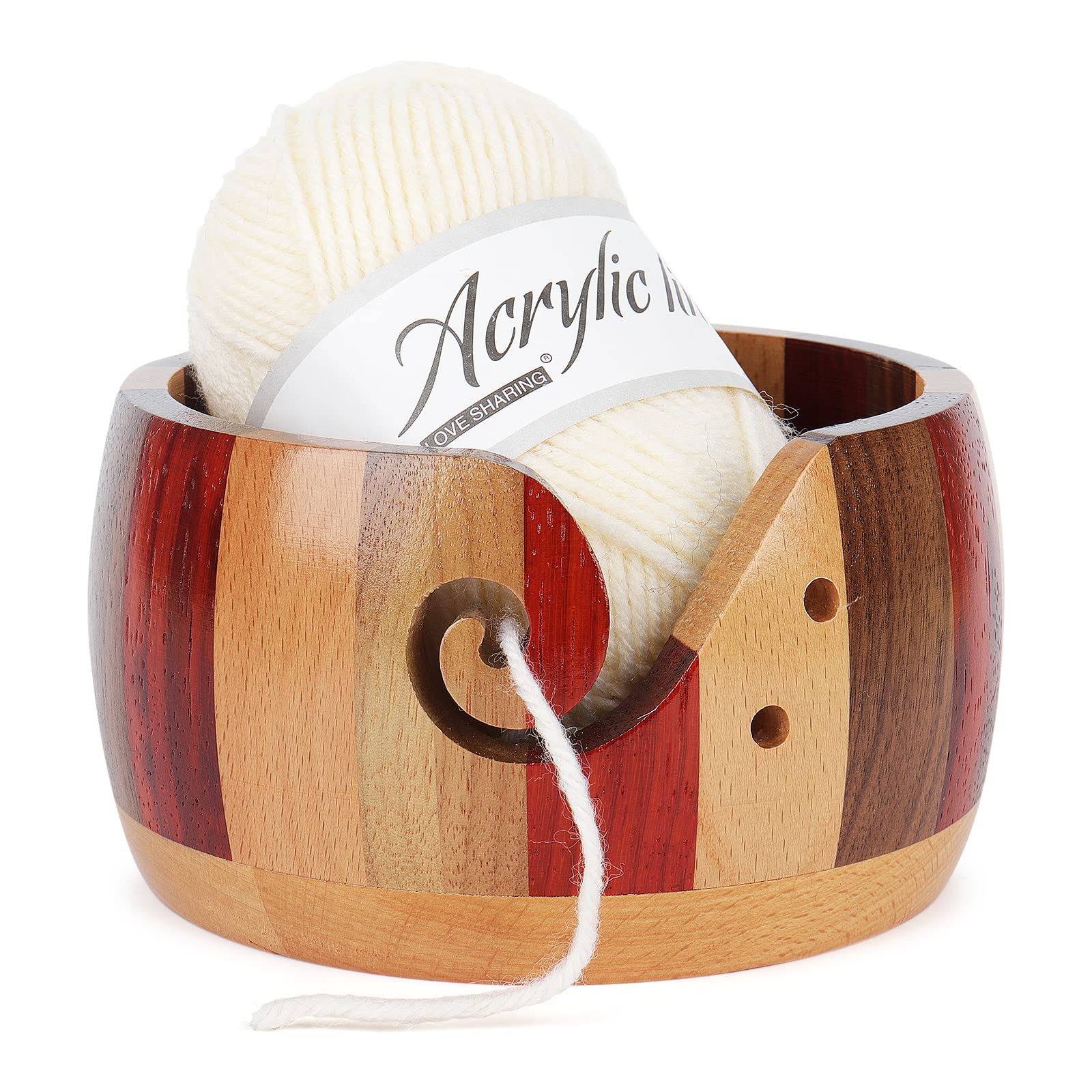 Aeelike Yarn Bowl Wooden Knitting Bowl, Handcrafted Yarn Holder Wooden Yarn Bowls for Knitting, Yarn Ball Storage Organizer Bowl - Knitting Project Bowl with Holes