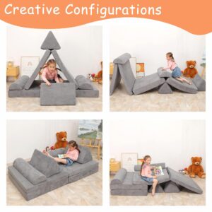 Betterhood Play Couch Sofa for Kids Large Size, Modular Kids Play Couch, Kids Couch Building Fort for Playroom Bedroom, Children Convertible Foam Cushion Couch for Boys and Girls, Grey