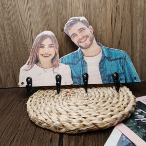 JINLIN Presonalized Photo Key Hooks for Wall Custom Wood Keychain Holder Wall Hanging Key Racks Organizer Home Decor for Wall Wedding Housewarming Gift