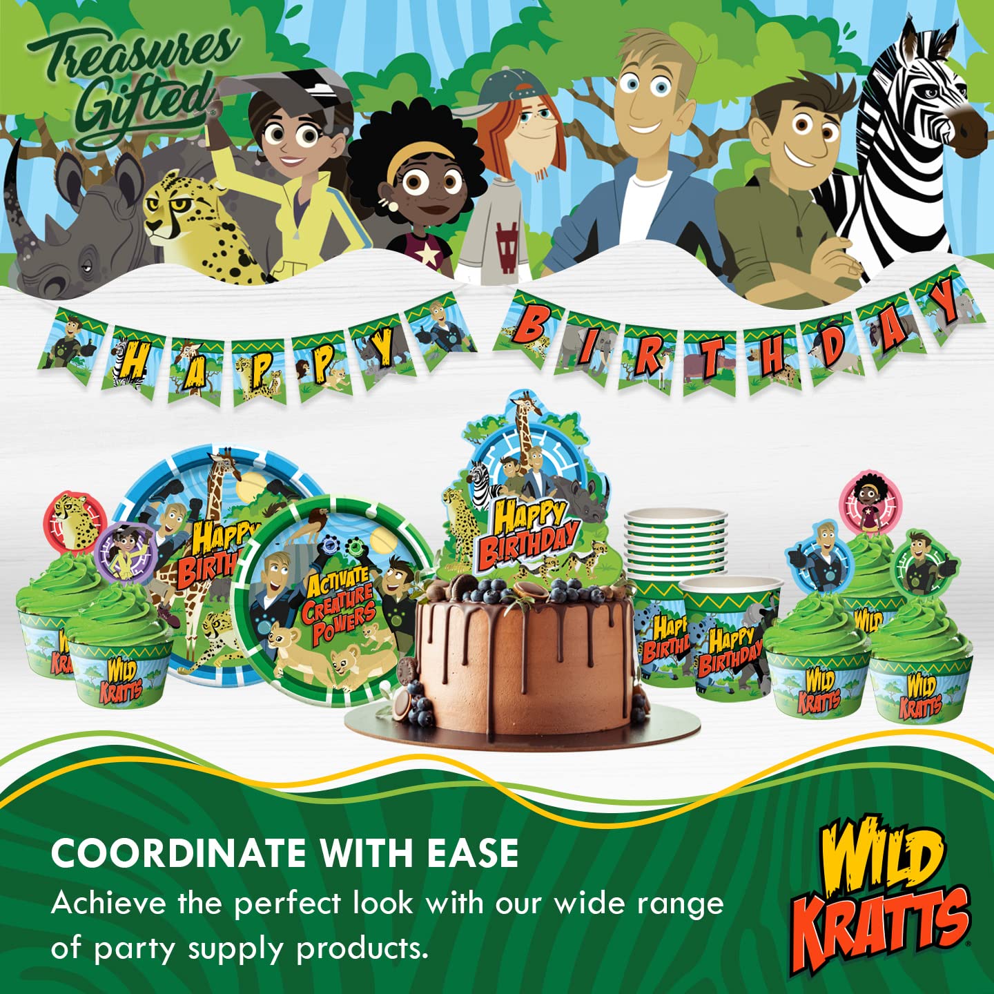 Treasures Gifted Wild Kratts 24ct Cupcake Toppers & Wrappers - Birthday Party Supplies