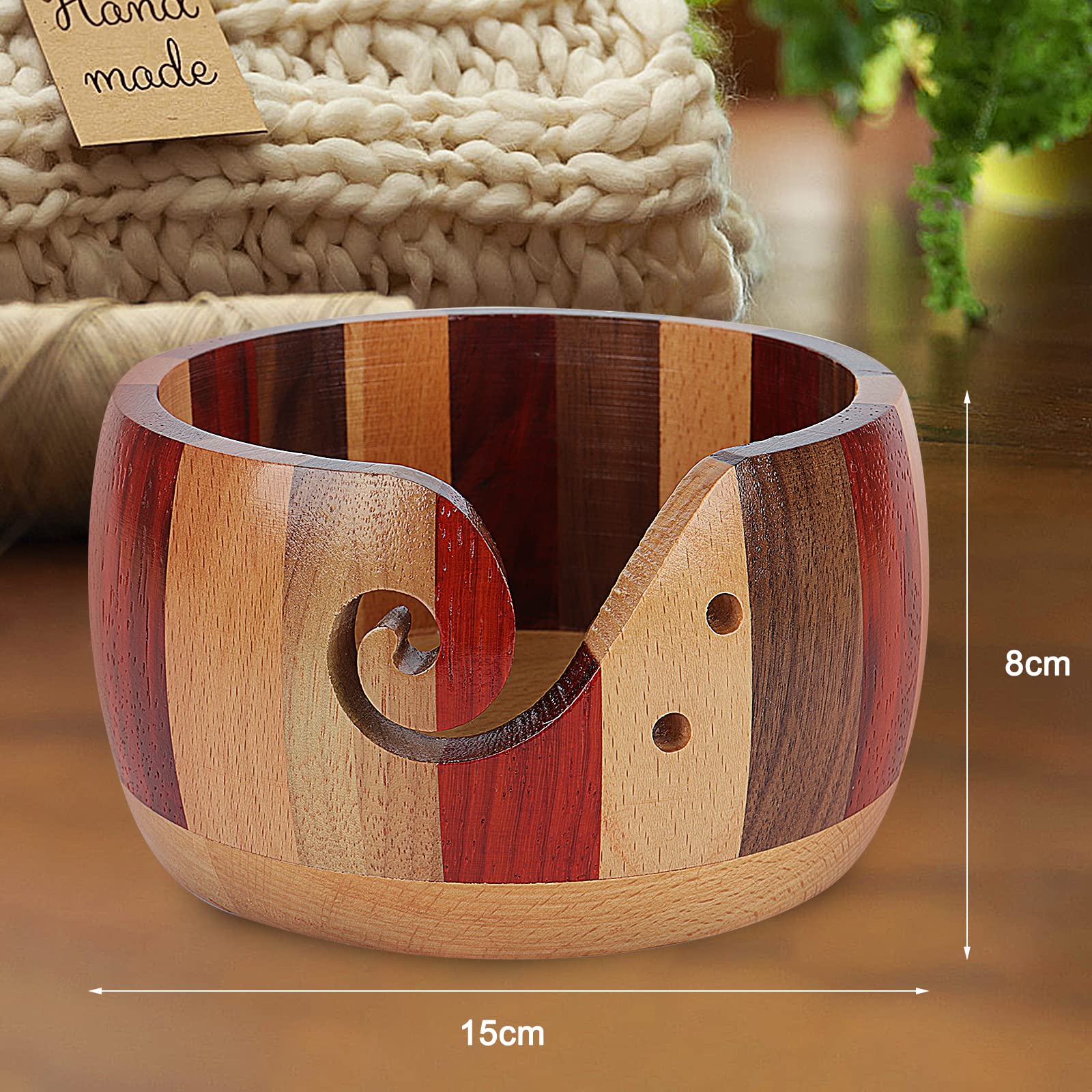 Aeelike Yarn Bowl Wooden Knitting Bowl, Handcrafted Yarn Holder Wooden Yarn Bowls for Knitting, Yarn Ball Storage Organizer Bowl - Knitting Project Bowl with Holes