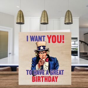 Fun Birthday Cards for Men Women - Uncle Sam USA Army Poster - Happy Birthday Card for Mom Dad Papa Brother Sister Grandma Nanny Grandpa, 5.7 x 5.7 Inch 30th 40th 50th 60th 70th 80th Greeting Cards