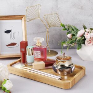 3 Pcs Bamboo Tray for Bathroom Bamboo Vanity Tray Bathroom Counter Tray Organizer Decorative Tea Serving Tray for Dresser Coffee Table Home Decor Toilet Tank Candle Perfume, 9.8 x 5.7 x 0.78 Inch