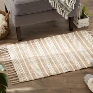 DII Textured Woven Rug Collection Hand-Loomed Shag Printed, 2x3 Ft, Chenille Stripe Stone