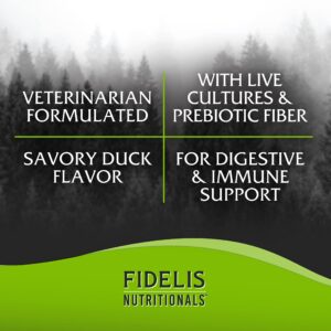 FIDELIS Probiotic Plus+ Pet Probiotics for Dogs, Digestive Gut Health, Yeast, Itchy Skin/Ears, Paw Licking, Safe Dog Treat Supplement for Pets, Adult, Big & Small, Made in USA, Duck Flavor, 120 Chews