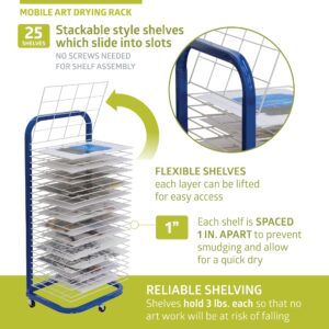 Pearington 25-Shelf Mobile/Wall Mountable Art Drying Rack for Art Studios & Classrooms, 13" D x 17.5" W x 39.4" H, Blue/White