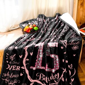 15th Birthday Blanket Gifts for Girls - Happy 15th Birthday Gift Ideas for Her - 15 Year Old Gifts for Daughter Sister Bestie - Personalized Flannel Fleece Soft Throw Blanket