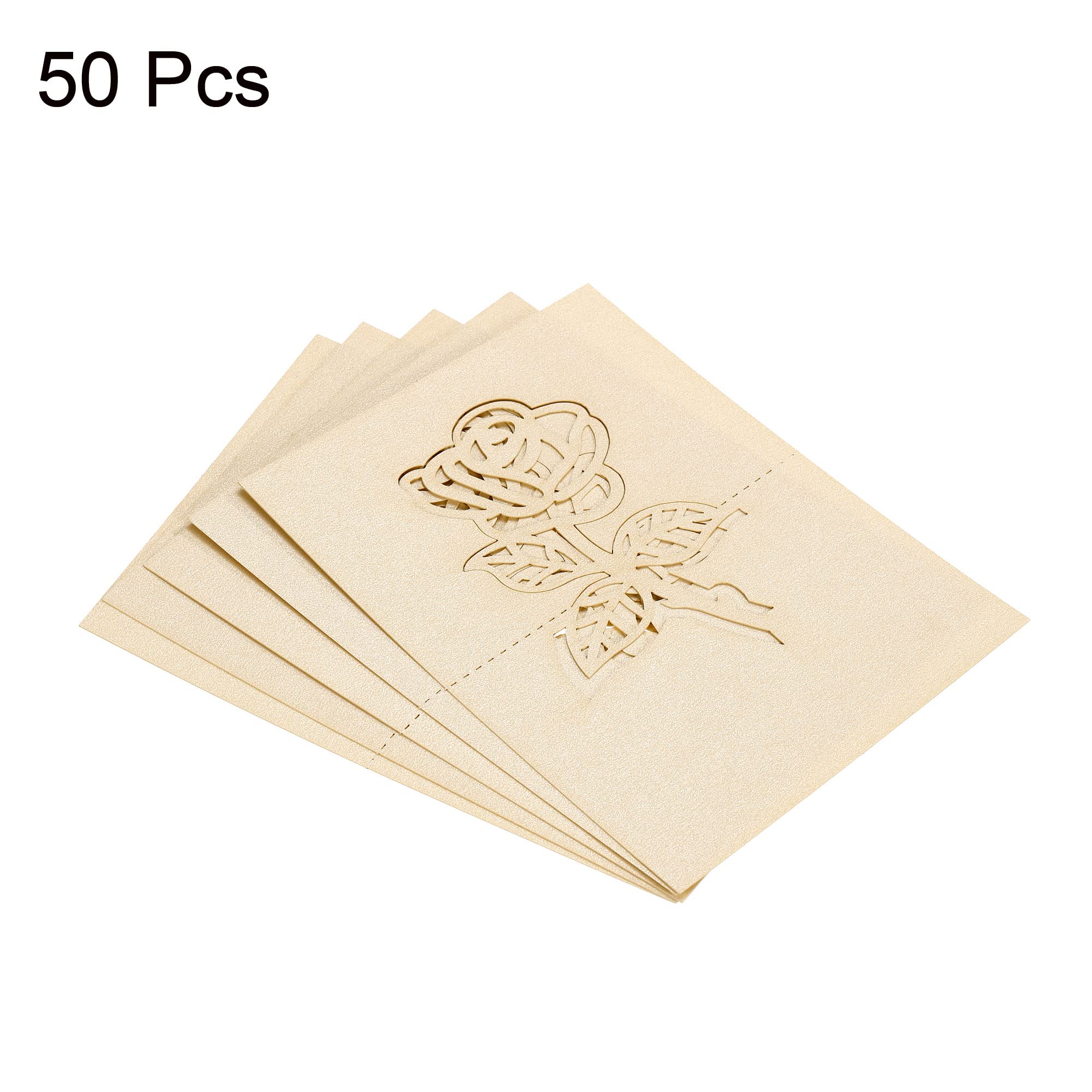 PATIKIL Table Name Place Cards, 50Pcs Favor Decor Rose Cut Design Blank Card for Wedding Party Seating Place Cards, Beige