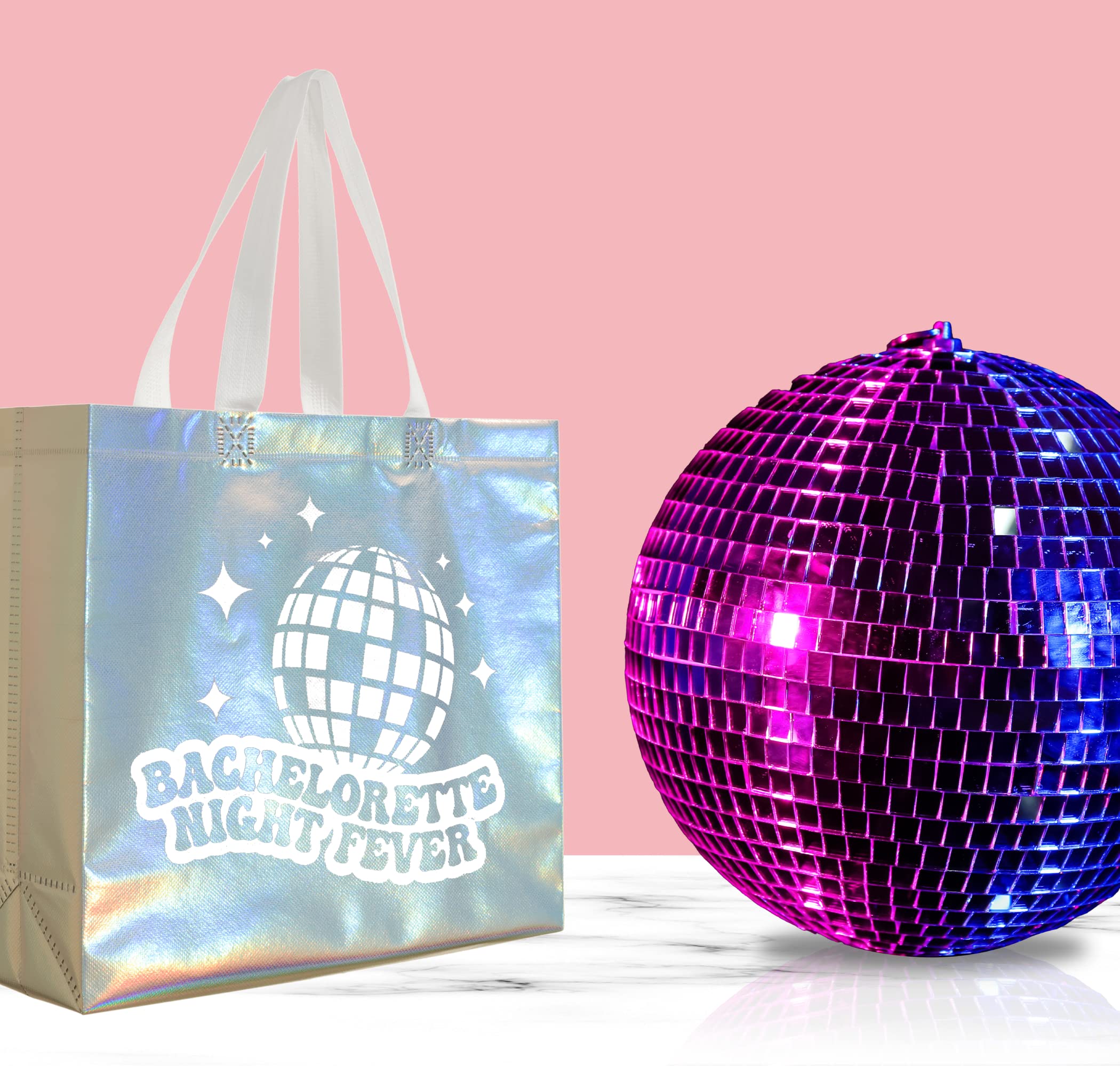 Last Disco Bachelorette Gift Bags (Set of 12) 70s Bachelorette Party Favors Bags I Bachelorette Night Fever Non-Woven Disco Tote Gift Bags I Iridescent Bridesmaid Bags