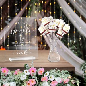 ‘Let Love Sparkle’ Wedding Send-Off Acrylic Sign Stand with Marker Set, Sparkle Exit Display Holder for Rustic Wedding, Anniversary, Engagement, Vertical Reception Table Decoration(8.46 * 10.25 inch)…