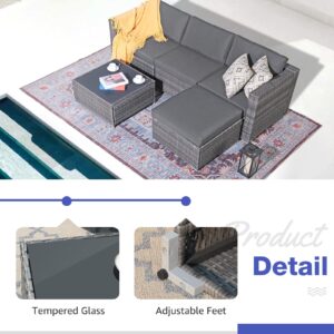 Patiorama 3-Piece Patio Furniture Set, Outdoor Sectional Sofa, All-Weather Grey PE Wicker Rattan Conversation Set, Outdoor Couch Loveseat Sofa w/Coffee Table for Deck Balcony Pool(Dark Grey Cushion)