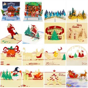 crtiin 32 sets pop up christmas cards, 3d merry christmas cards handmade bulk, blank greeting holiday cards with envelope xmas tree, snowman for birthday xmas new year appreciation winter holiday