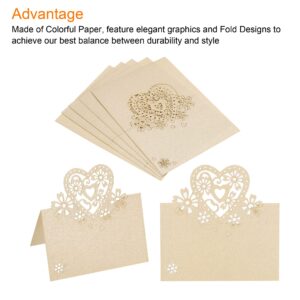 PATIKIL Table Name Place Cards, 50Pcs Favor Decor Hollow Heart Shape Cut Design Blank Card for Wedding Party Seating Place Cards, Beige