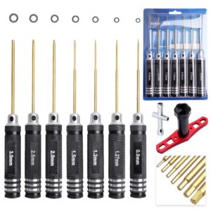 hobbypark hex driver set hex allen screwdriver kit titanium 0.9mm/1.27mm/1.3mm/1.5mm/2.0mm/2.5mm/3.0mm small and 17mm hex wrench set rc car tools kit