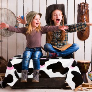 3 Pcs Pink Cowgirl Cow Print Table Cover Plastic Rectangle Cowgirl Farm Animal Theme Party Tablecloth Pink Black and White Cow Print Disposable for Kids Barnyard Baby Shower Birthday Party Supplies