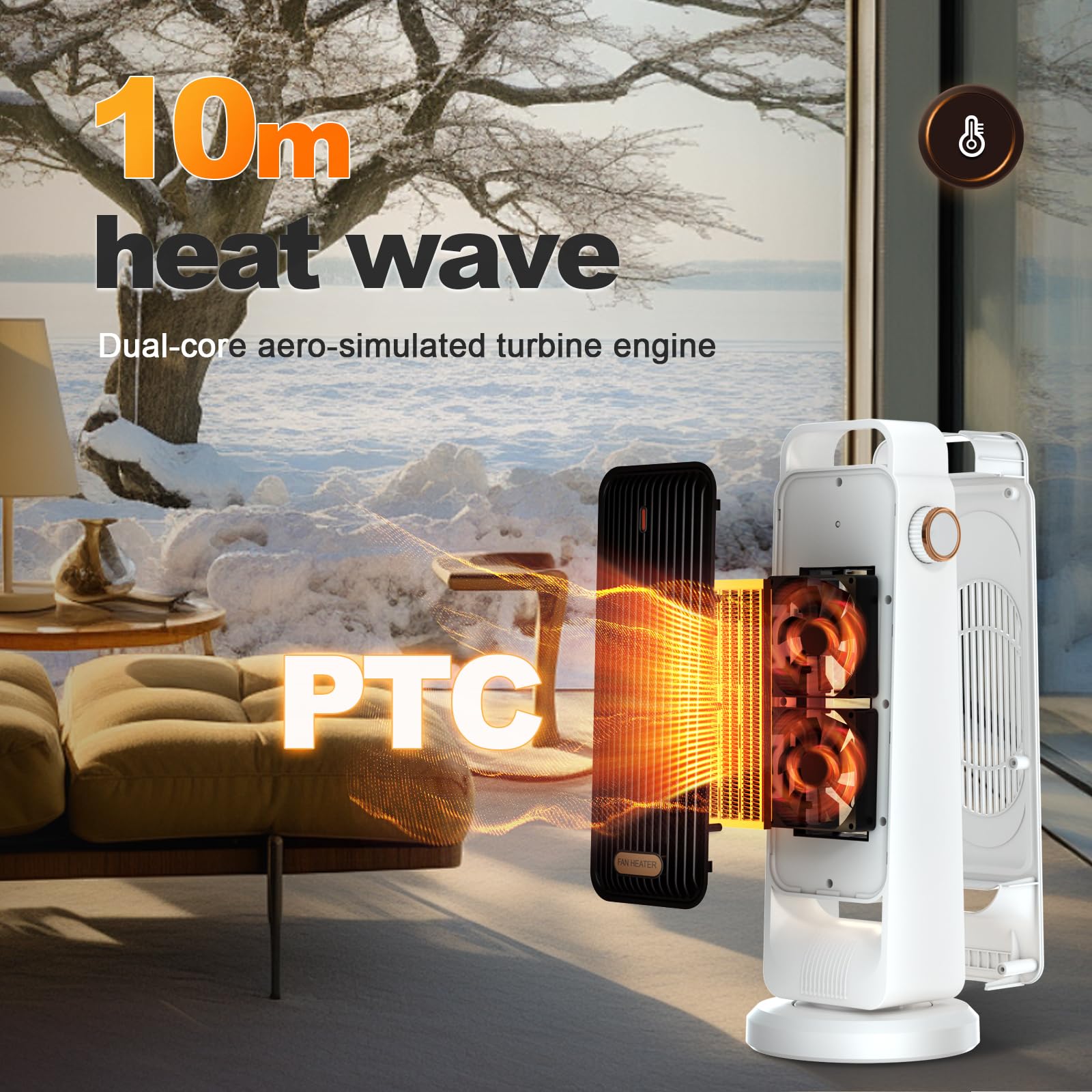 QQT Space Heater,1500W Energy Efficient Space Heaters for Indoor Use,90°Oscillating Portable Heater Fan for Office with Warm Lamp,Triple Protection,Suitable for Bedroom and Office(19″/White)